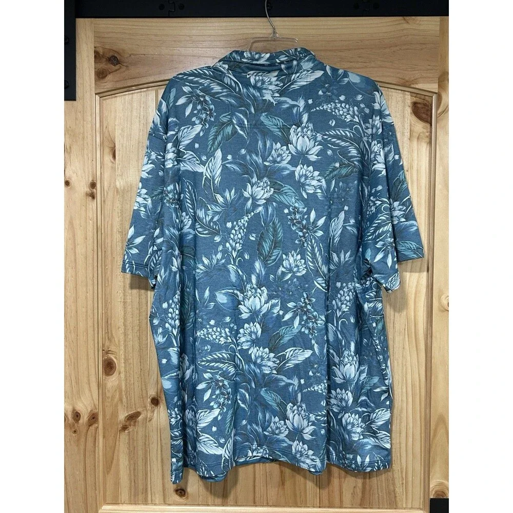 Tommy Bahama Teal Hibiscus Print Polo Men’s 2XLB NWOT Pima Cotton Beach Hawaiian